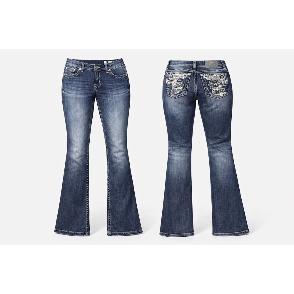 MISS ME Womens 31 Mid Rise Easy Crop Jeans DISTRESSED CROSS WHISKERING
